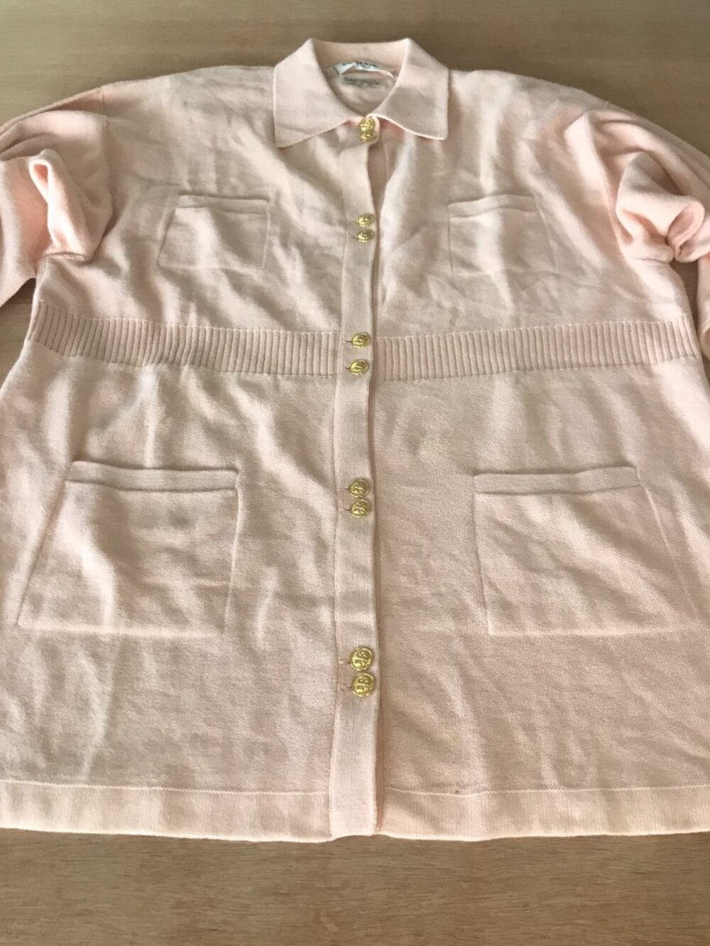 Vintage Sonia Rykiel Cardigan Women L Pink Gold Button Up Pocket Wool Angora